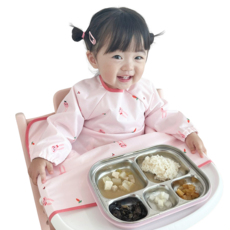 벨베이비 유아용 자기주도 긴팔 부분커버 이유식 턱받이, (리뉴얼)핑크 토끼, 1개, 1개입