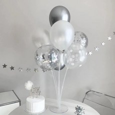 귀엽고 숲 시스템 풍선 스탠드 생일 장식 축제 파티 테이블, 1개, 4. 실버 풍선 스탠드 [펌프 포함 2세트]