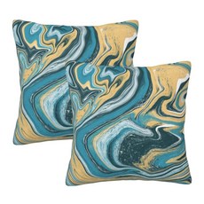 꿀벌 베개 커버 18x18 2 세트 장식용 던지기 농가 귀여운 노란 쿠션, 1 Blue Golden Marble