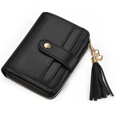 Oscaurt 지갑 여성용 소형 RFID 차단 바이폴드 신용 카드 지갑 신분증 창 및 태슬 지퍼 동전 포켓 블랙. 스몰 귀여움 129561