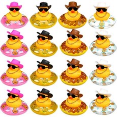24PC 카우보이 고무 오리 대량 귀여운 Duckies 플로트 목욕 장난감 생일 수영 파티 용품 여름, 3 24 Set