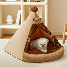 강아지 동굴집 애견용 반려묘 소형견 전용 숨숨집 텐트, S, 1개, 헤이즐넛커피 베어 텐트+담요