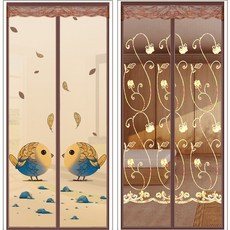 魔術貼防蚊門簾 粘貼磁性紗窗網 自裝紗門簾免打孔, 玫瑰刺繡新陞級加寬魔術貼,寬度80*高度210cm