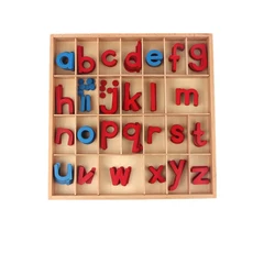 몬테소리 조기 교육 완구 목재 모바일 알파벳 상자 영어 파란색 및 빨간색 글자 조각 유치원 교육 보조 활, Letters Box With Mat, 1개