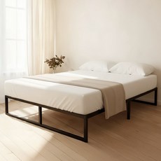 HOMEY NEST 견고한 철제 저상형 침대프레임 무음 헤드리스 없는 수납침대 SS/Q HN-BF77, 블랙 블랙