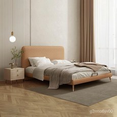 MPPE納帕皮革雙人床，意式輕奢風格，極簡現代公主床，免洗實木床架, （升級版）裸床+5D乳膠床墊+2櫃,1500mm*2000mm支架結構