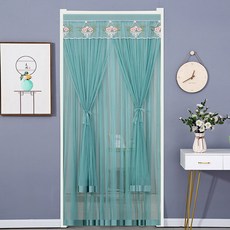 桃園熱銷免打孔防蚊門簾布藝網紅紗簾臥室蕾絲門簾隔斷簾掛式雙層, 綠色