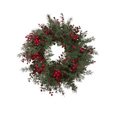 臺灣熱銷 聖誕樹聖誕花環 帶紅果仿真花 聖誕節場景布置裝飾品 節日氛圍, 紅色款（76目枝條數更密點）, 1個