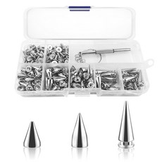 원뿔형 스터드 스파이크 스터드 리벳 펑크 록 스터드 금속 나사 뒷면 스터드 DIY용 더블 캡 리벳 가방 가죽 팔찌 목걸이 의류 드라이버가 달린 신발(3가지 사이즈), 7mm, 100개, 실버