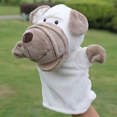 손 인형 장난감 동물 세트 복화술 입 공연 동물인형, 25cm, 흰 작은 눈의 샤 페, 1개