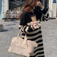 로로빈 여성용 폴로 스트라이프 니트 원피스