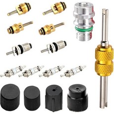 16개 부품으로 구성된 에어컨 밸브 코어 키트 캡 AC R134A 씰 냉매 수리 도구 세트 고압 저압 서비스 포트 스템 검정색 2347956