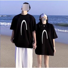 해피유통 커플 반팔티 여름 캐주얼 티셔츠 남녀공용 오버핏 프린트 데일리