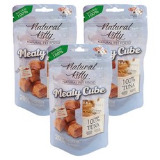 Natural Kitty 自然小貓 100%天然鮮肉塊 多汁鮪魚 20%蛋白質 貓狗零食, 60g, 3包