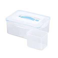 Snsp 대용량 4칸 분리 신선도 유지 밀폐 정리수납함 4L, 화이트 + 블루, 1개