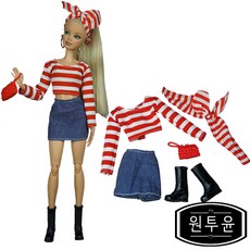 원투윤 레드스트라이프세트6p 미미 바비 쥬쥬 인형옷 신발 소품 구체관절인형옷세트, 레드스트라이프세트 6p