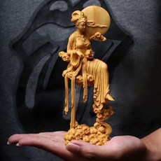木雕擺件 嫦娥奔月裝飾品, 崖柏木高19厘米(嫦娥奔月)