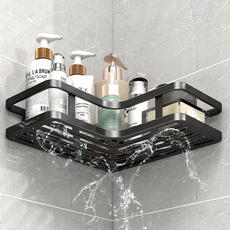 마벨인홈 접착식 강력철제 욕실 주방 코너선반, 블랙, 2개