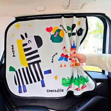 꾸마망 차량용커튼 암막 레일 차량햇빛가리개 3세대 고급형, 1개, 반가워 동물친구들