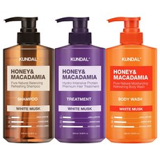쿤달 네이처샴푸500ml+트리트먼트500ml+바디워시500ml 화이트머스크향, 1세트