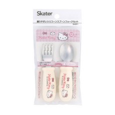 SKATER 兒童易抓握湯匙叉子套組 SHSF1 矽膠握柄 不鏽鋼餐具, 1個, kitty