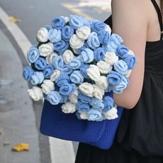 블랙룩 꽃다발담요 장미 1개 꽃다발이되는담요, 110cm 52송이, 블루 로즈+블루 담요