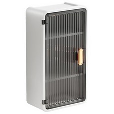 壁掛式收納櫃，免釘安裝，透明門板，頂部置物平台，多層收納，防塵防水, 透明黑, 1個