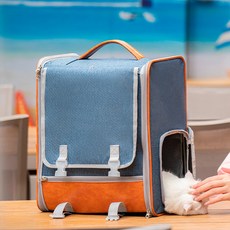 貓包大容量寵物便捷外出便攜透氣雙肩手提布偶狗揹包幼犬外出貓咪, 1個, 藍色+棕色