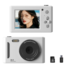 휴대용 감성 디지털 카메라 Y2k 빈티지 카메라 고화소 사진기 128G SD카드 포함, 화이트