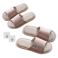 캘리웨이브 린넨 거실실내화 세트 2개 예쁜 북유럽 피카 거실화 세트 푹신한 발편한 여성 남성 커플 층간소음 방지 거실 실내화 실내 슬리퍼, 핑크38+핑크38, 2세트