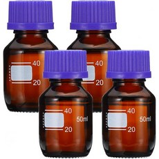 PATIKIL 4팩 시약 매체 보관 병 실험실 물 시약 액체용 GL45 블루 스크류 캡이 있는 1000ml 붕규산 유리 눈금 원형 병 브라운, 50ml, Brown