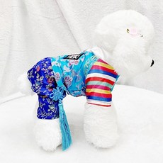 fooi 귀여운 강아지한복 핸드메이드 애견 한복 고양이한복, 파랑, 1개