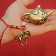 黃銅茶壺 迷你手把壺 轉轉龍鳳設計 把玩工藝品 麻將小物 招財擺飾 禮品+把把壺轉轉+紅繩+馬上贏(掛件)