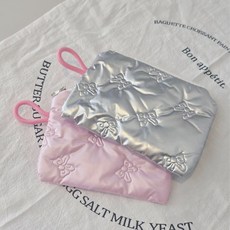 여성가방 퀼팅 보우 자수 스트랩 파우치 2색상
