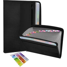 안전한 지퍼가 있는 아코디언 파일 정리함 전면 연필 파우치가 폴더 학교 사무용품 13 포켓 확장, 06 Black