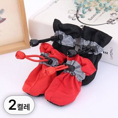 투데이리빙 1+1 강아지 겨울 털신발 2켤레 세트 애견 미끄럼방지 기모 신발 안벗겨지는 반려견 조임끈 밴딩 슈즈 산책 개신발, 2세트, R89079A(레드+블랙