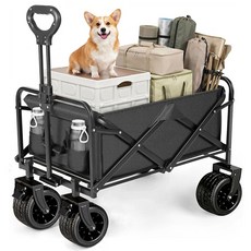 아웃프리 접이식 카트 캠핑 웨건 폴딩카트 캠핑트레일러 225KG 하중 150L 대용량 고강도 탄소강 프레임 3년 고내구성 야외 레저 다용도 카트, 블랙, 1개