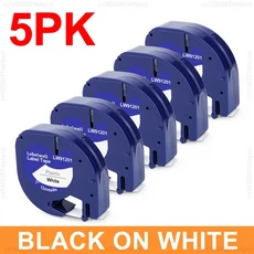 5/10Pcs 91201 호환 Dymo 12mm LT 테이프 LT-100H QX50 라벨 메이커 용 Letratag, 04 5PK Black on White