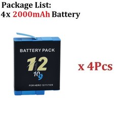 호환 고프로 액션 스포츠 카메라용 배터리 히어로 9 10 11 용 2000mAh, 05 4 x Battery, 4 x Battery, 05 4 x Battery