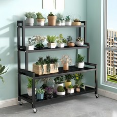 DP동봉국제무역 화분진열대 이동식 정리 선반 스텝형 대형 다용도 실내 베란다, 4단, 블랙 100cm