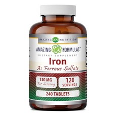 Amazing Formulas 철 황산염 보충제 | 1회 제공량당 130mg | 240정 | GMO 프리 | 글루텐 프리 | 미국 제조, Amazing Formulas 철 황산염 보충제 | 1, 1개