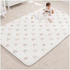 Comfy Cubs 직사각형 아동용 놀이 매트 - 대형 152.4 x 243.8cm(60 x 96인치) 부드러운 퀼트 아기 바닥 매트 미끄럼 방지 바닥 - 유아의 놀이 시간을, Rainbow, Rectangle - 60" X 96"