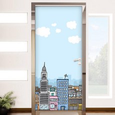 아트박스/꾸밈 pc435-도시풍경하늘_현관문시트지, 본품