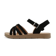 Soda Lantern ~ 여성용 라운드 토 멀티 스트랩 플랫 샌들 골드 라피아 307345