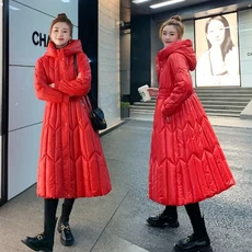 롱다운 코튼 코트 여성용 블랙 파카 2025 겨울 따뜻한 재킷 후드 패딩 두꺼운, 02 XXL, 03 red