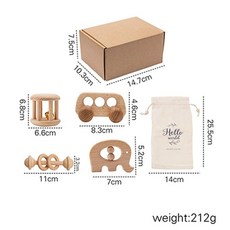 나무 장난감 세트 교육 딸랑이 신생아 편안한 선물, Set3