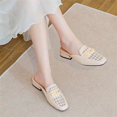 besteffie 여성용 클래식 체크 무늬 금속 장식 플랫 슬리퍼 봄 가을 신발 엄마 구두 K19