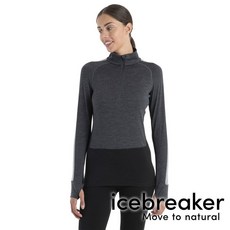 icebreaker ZoneKnit 女網眼羊毛半開襟長袖上衣 BF200 深灰/黑 0A56HC