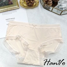 HanVo 透薄簡約細緻涼感3D立體中腰三角褲, 粉膚,XL