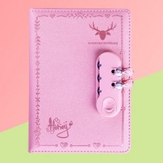 帶鎖日記本小學生密碼本女孩可愛密網紅密碼鎖筆記本生日禮物紀念 ABEV, 1個, 粉色小鹿單本裝（無貼片款）